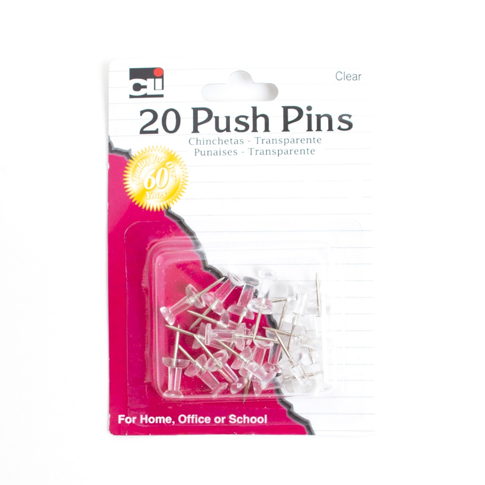 Charles Leonard, Inc., Tacks, Pins & Clips, Art & School, Push Pins, 20 count, 29179
